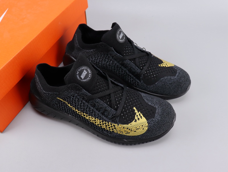 Nike Free Rn Flyknit 2018 Black Gold Shoes